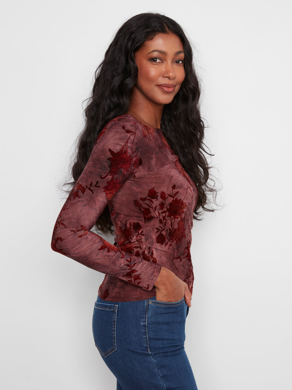 Long Sleeve Boat Neck Top with Side Ruching