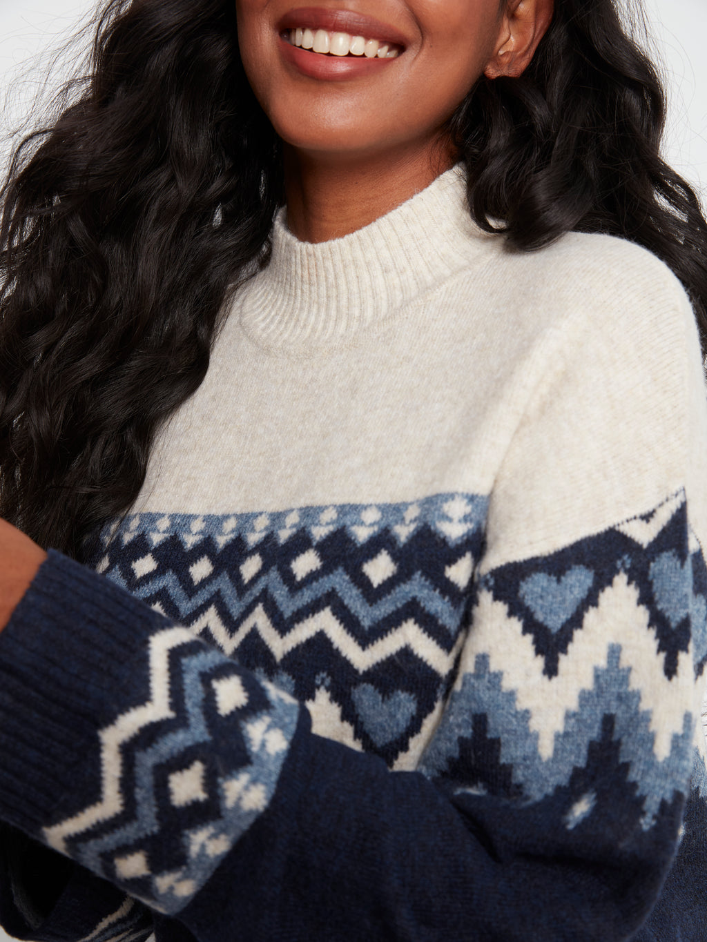 Fair Isle Hearts Mock Neck Sweater