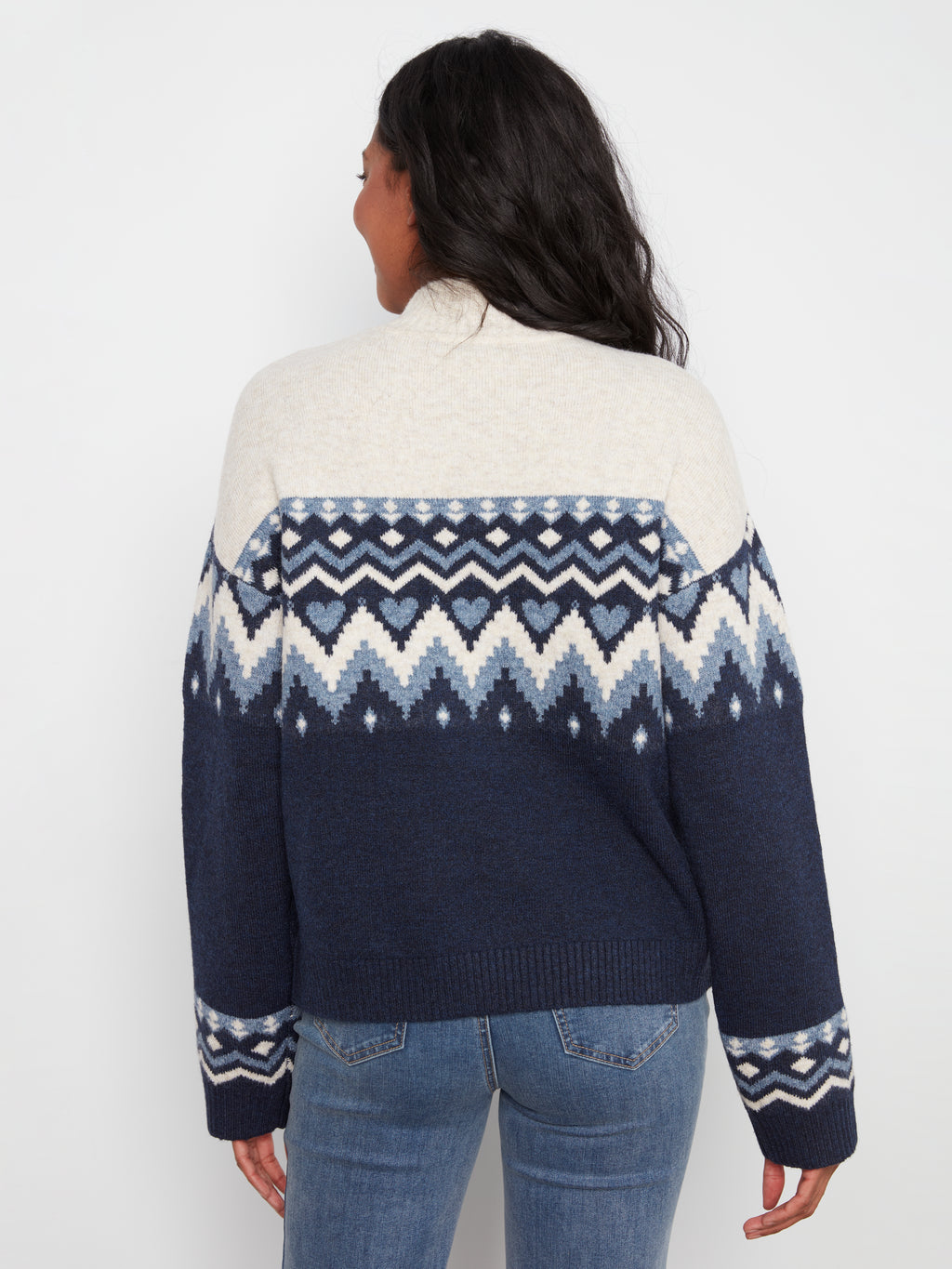 Fair Isle Hearts Mock Neck Sweater
