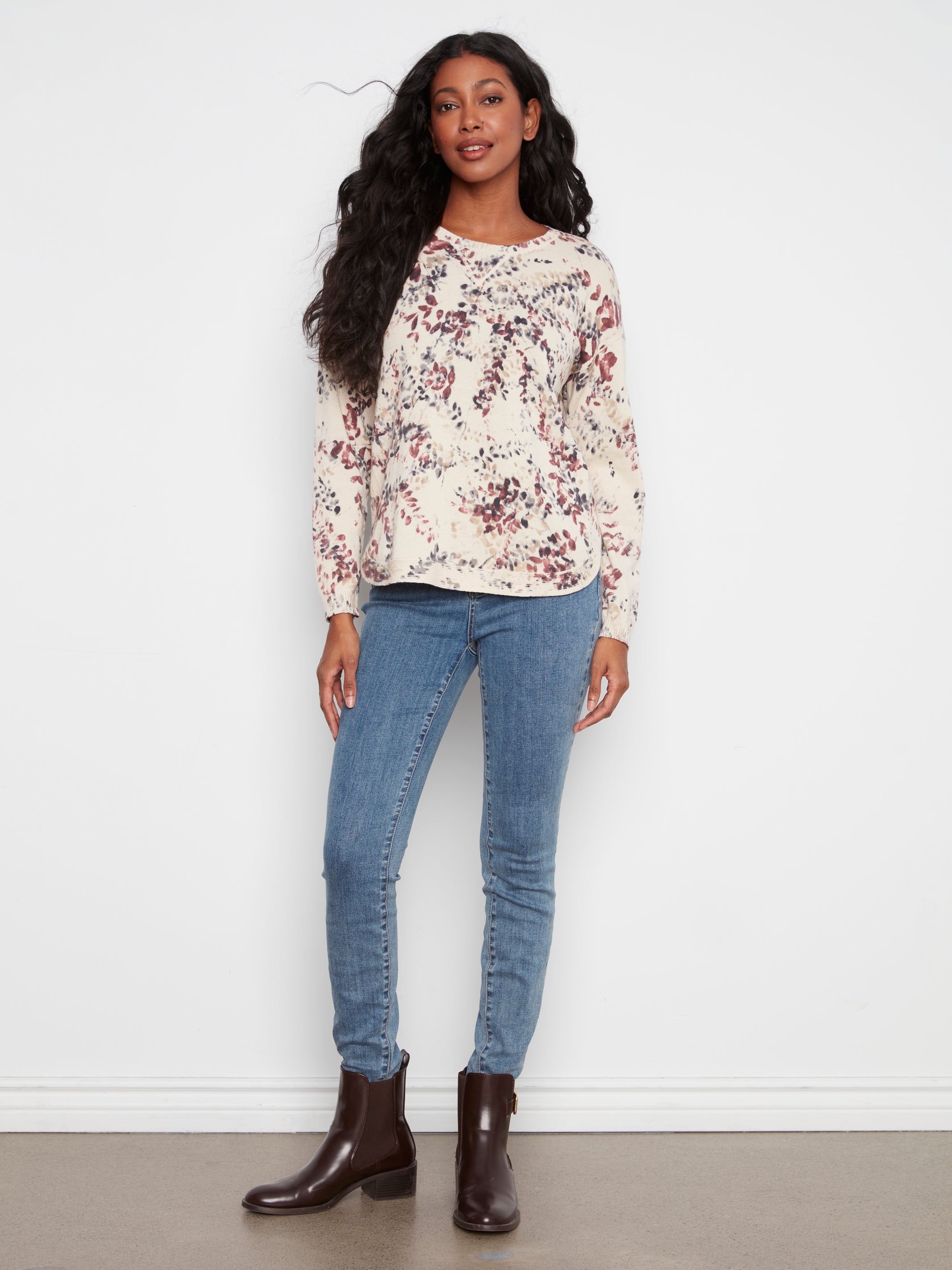 Long Sleeve Crew Neck Printed on Reverse Sweater