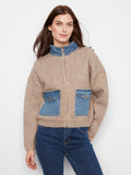Zipped Sweater Jacket with Denim Pockets & Collar