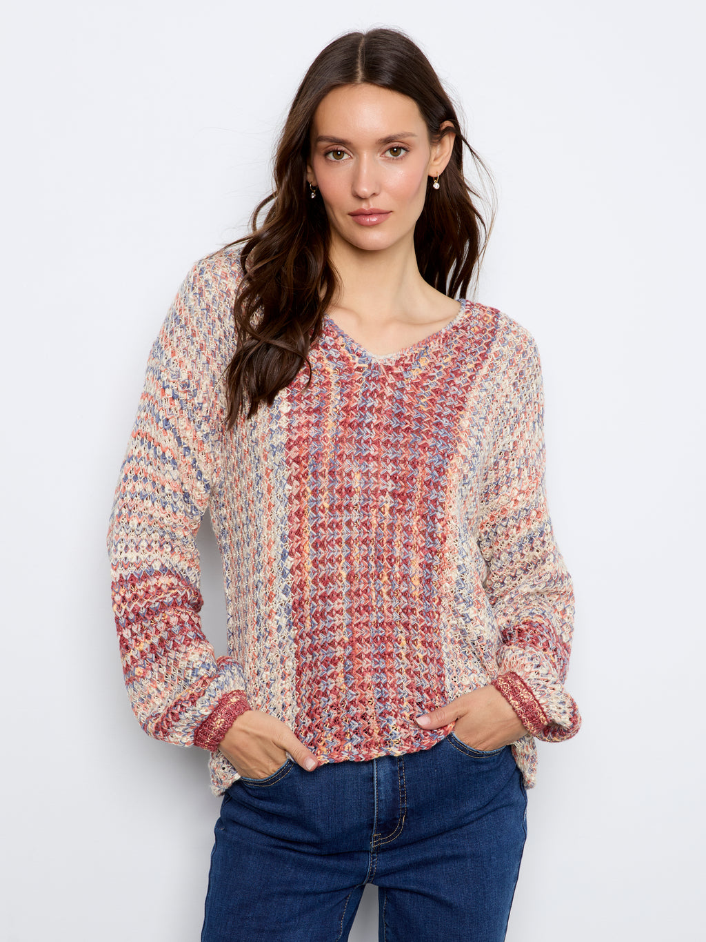 Long Sleeve Drop Shoulder V-Neck Sweater