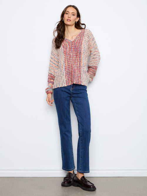 Long Sleeve Drop Shoulder V-Neck Sweater