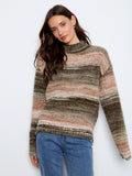 Striped High-Low Mock Neck Sweater