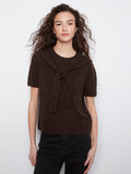 Short Sleeve Crew Neck Sweater with Scarf Detail