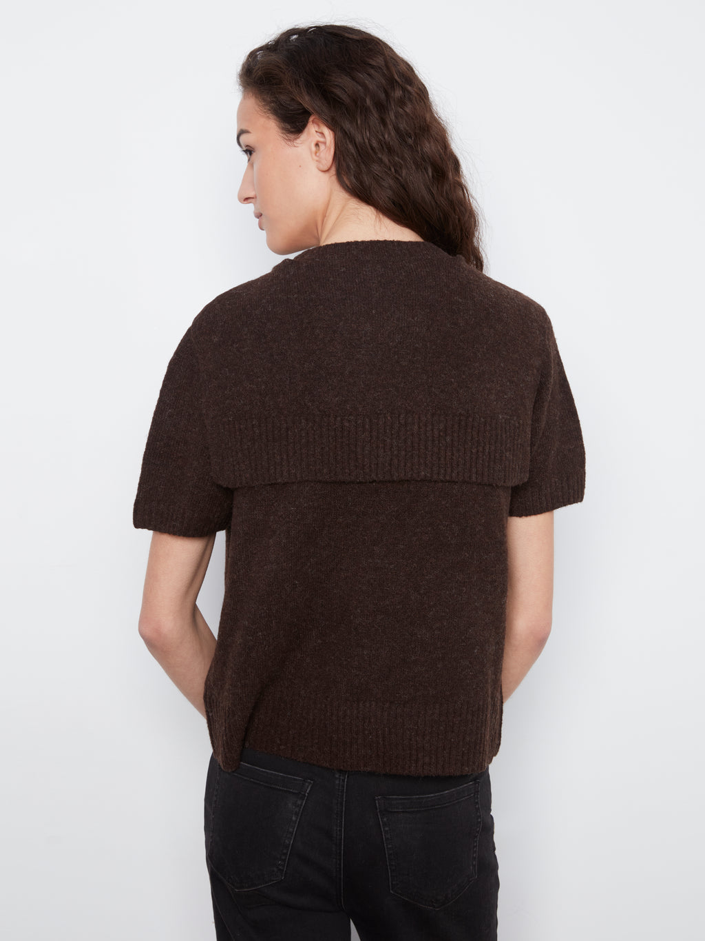 Short Sleeve Crew Neck Sweater with Scarf Detail