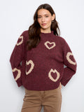 High Neck Knit Sweater with Heart Placement