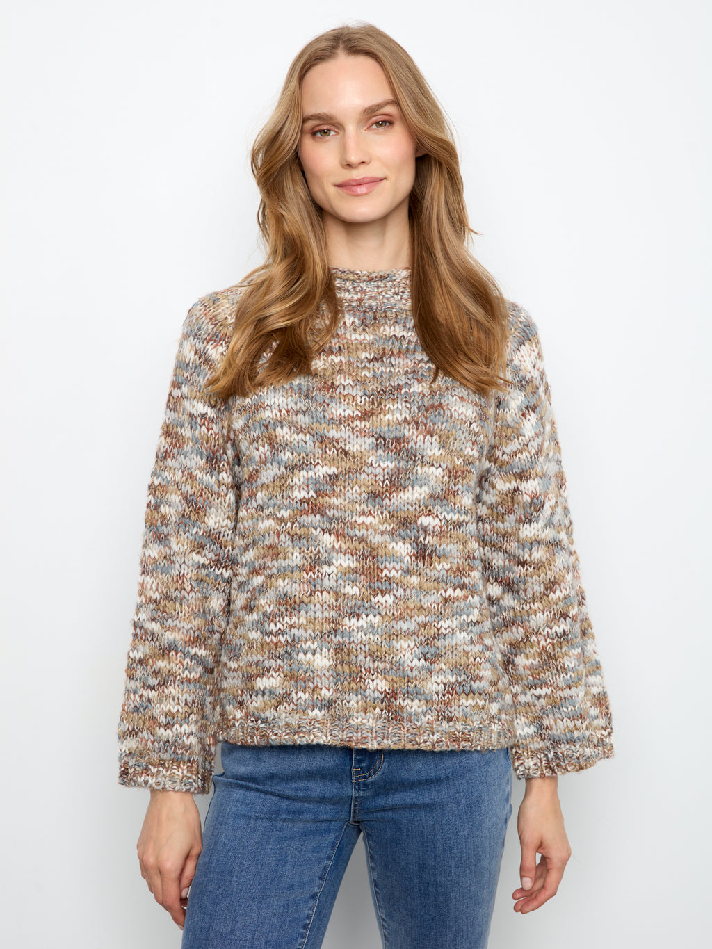 Space Dye Mock Neck Knit Sweater