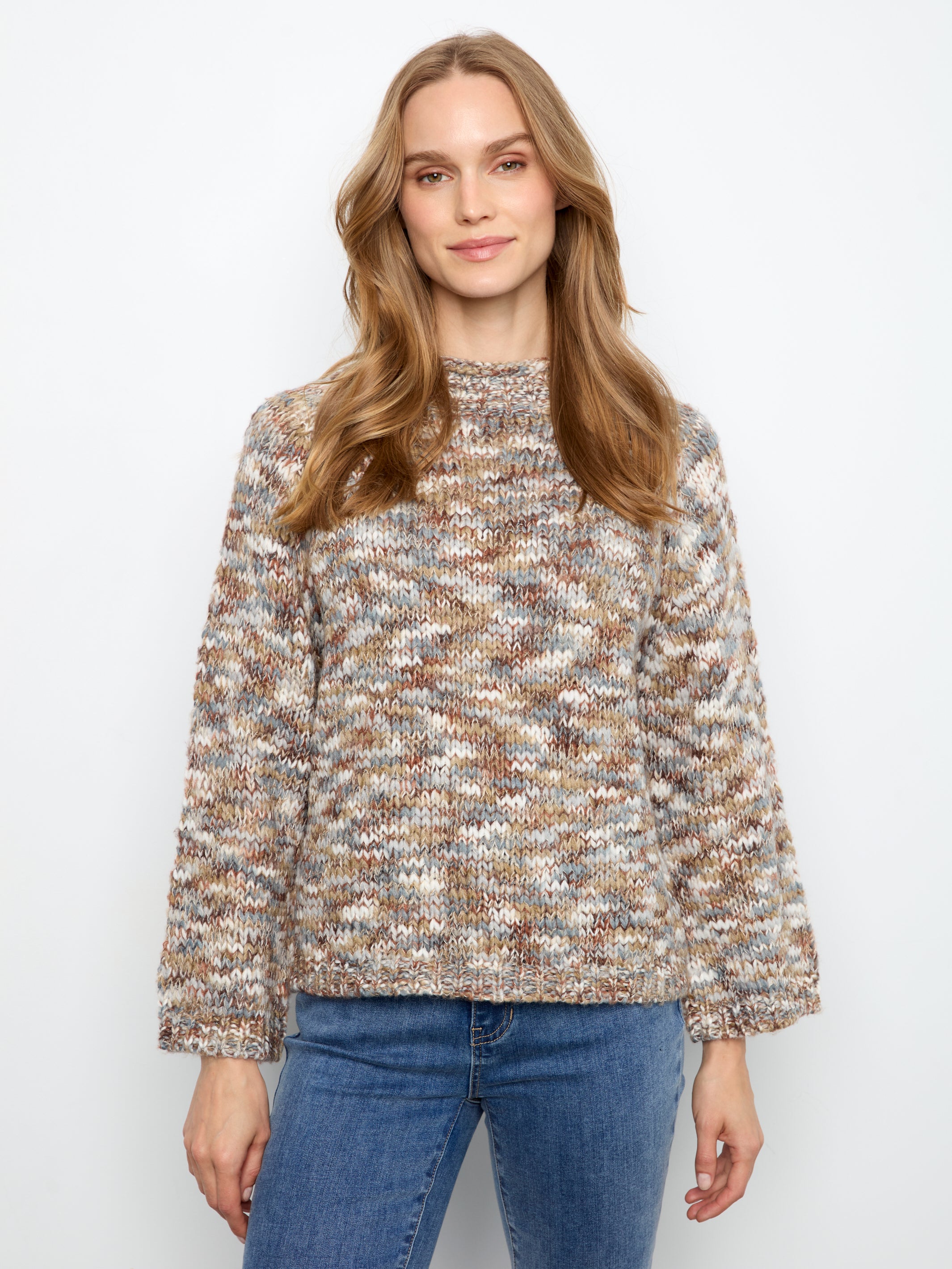Space Dye Mock Neck Knit Sweater