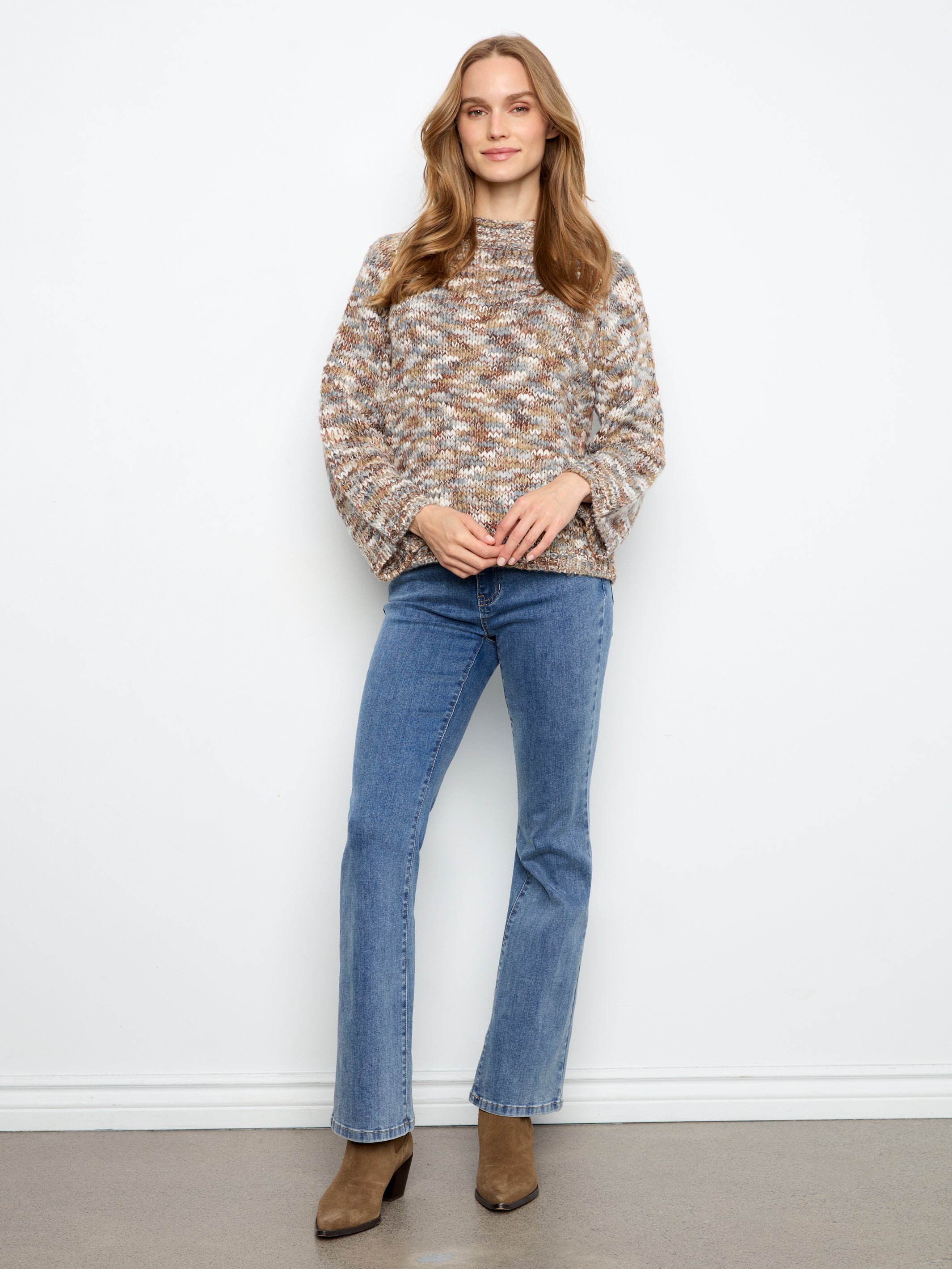 Space Dye Mock Neck Knit Sweater