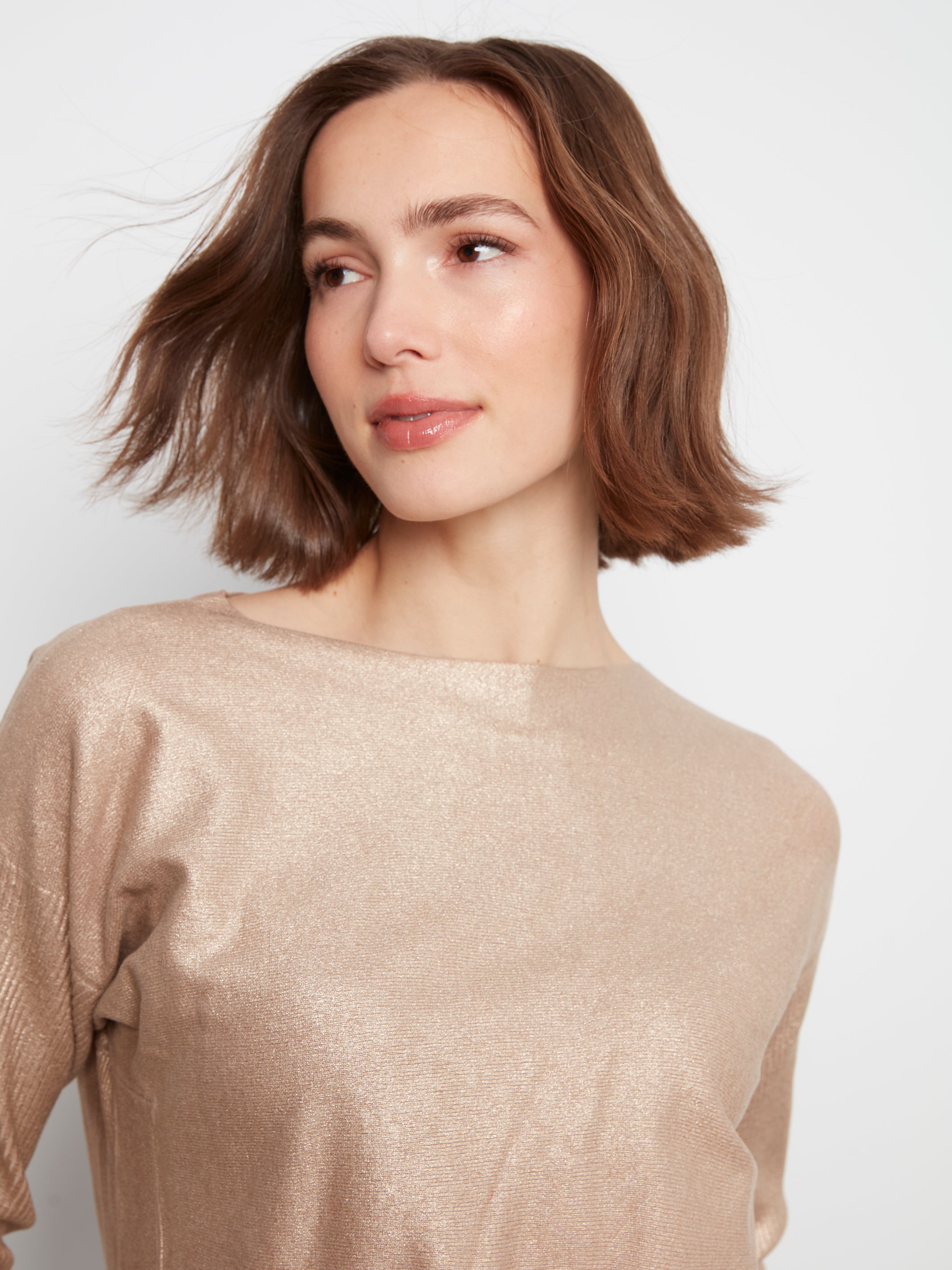 Foiled Knit Sweater with Back Lace-Up Detail