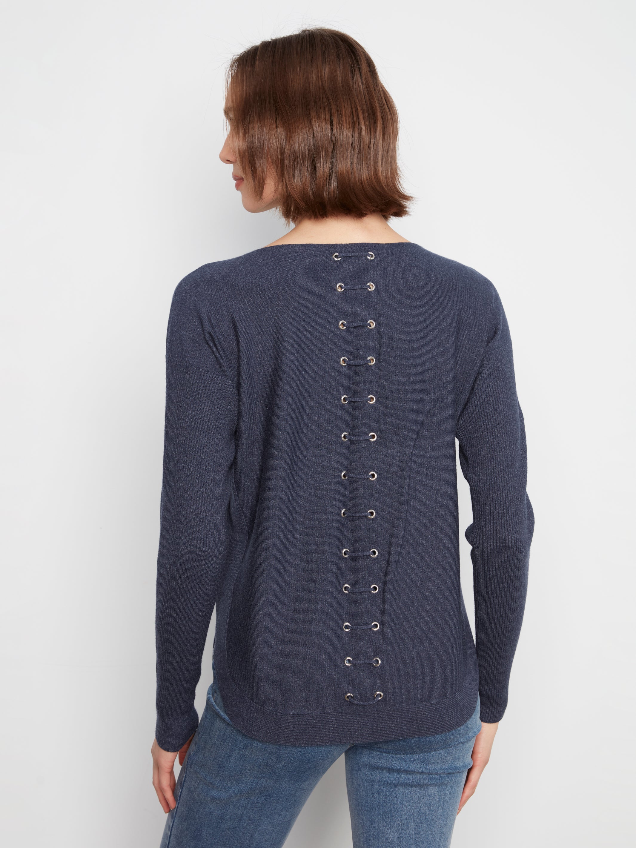 Knit Sweater with Back Lace-Up Detail