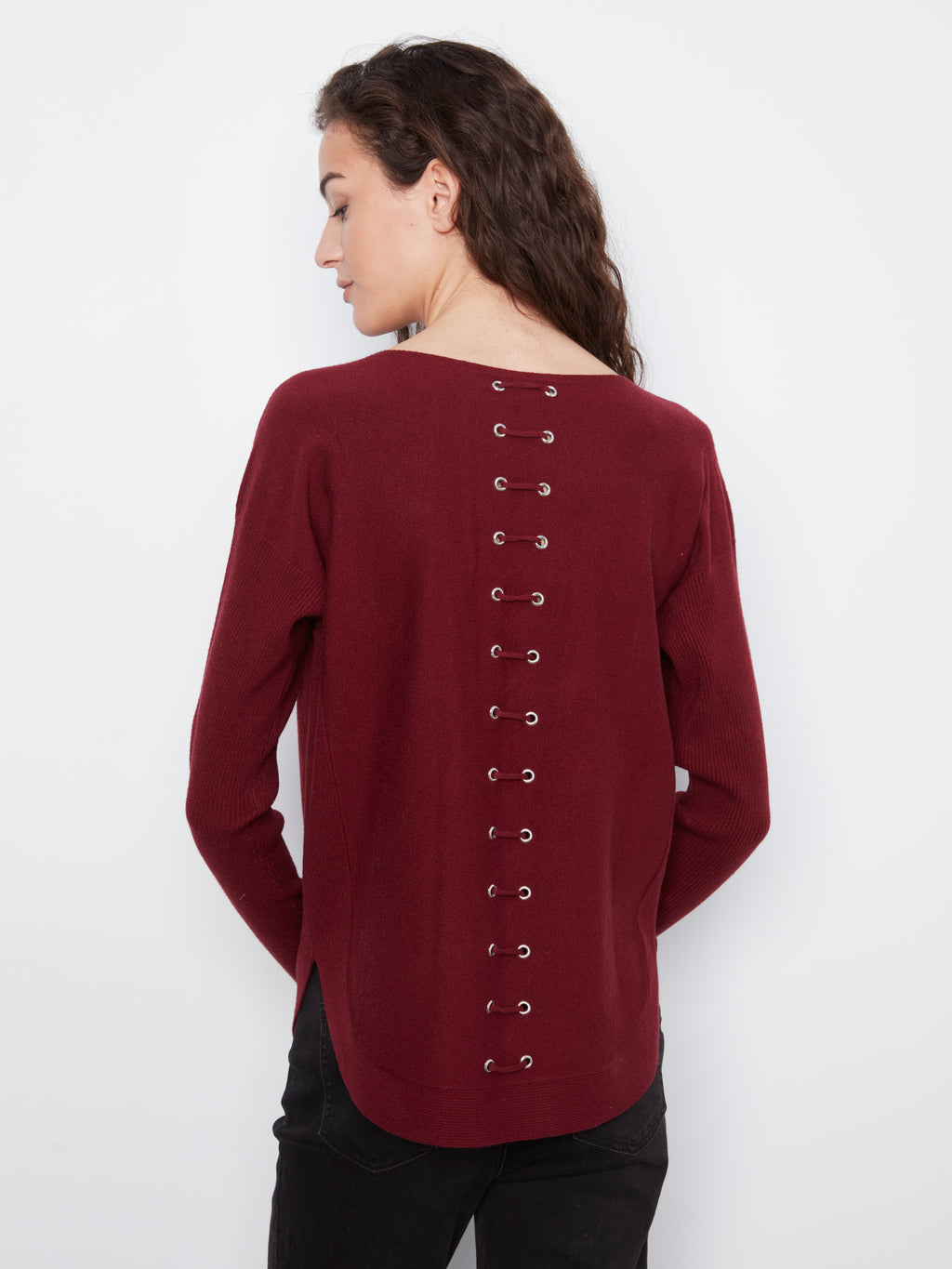 Knit Sweater with Back Lace-Up Detail