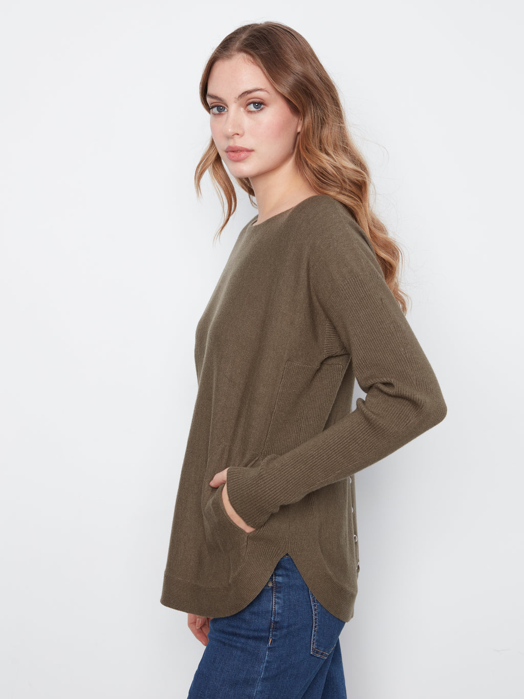 Knit Sweater with Back Lace-Up Detail