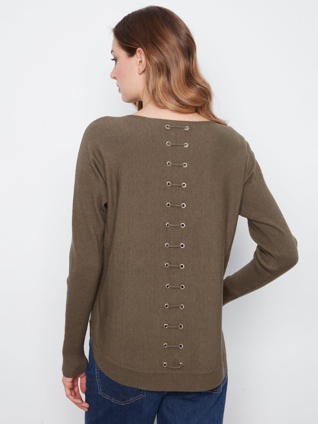 Knit Sweater with Back Lace-Up Detail
