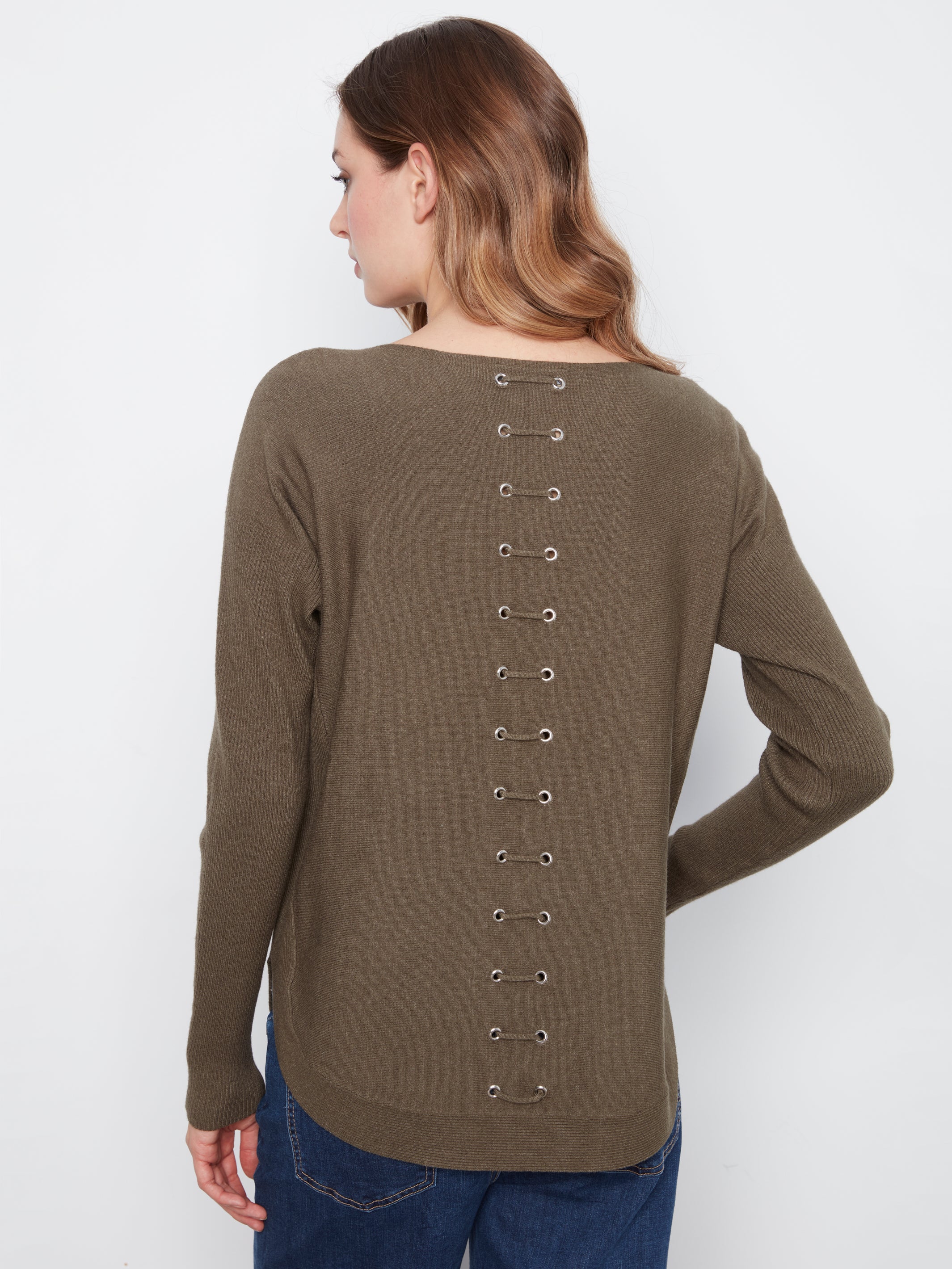 Knit Sweater with Back Lace-Up Detail