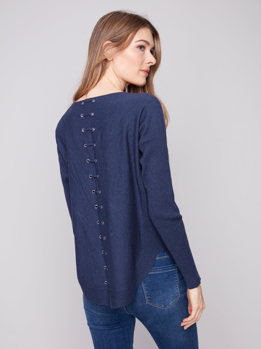 Knit Sweater With Back Lace-Up Detail