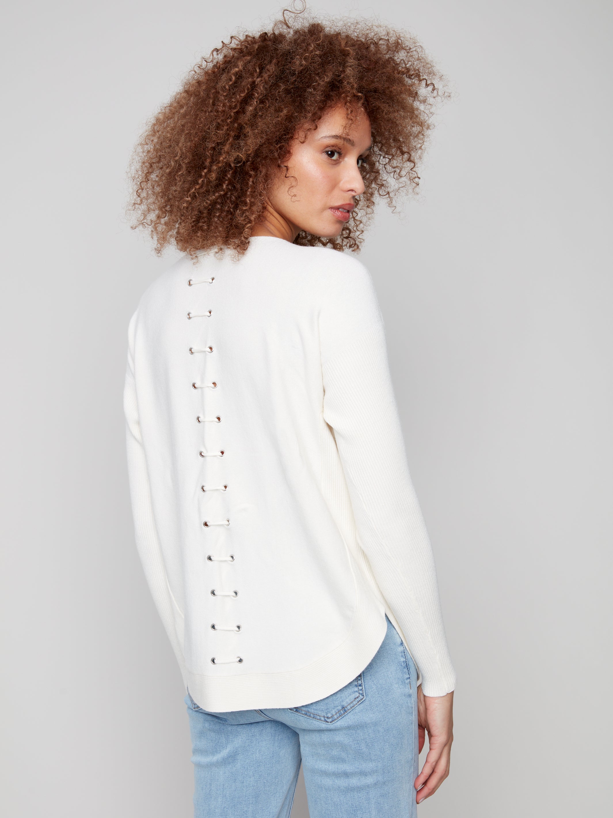 Knit Sweater With Back Lace-Up Detail