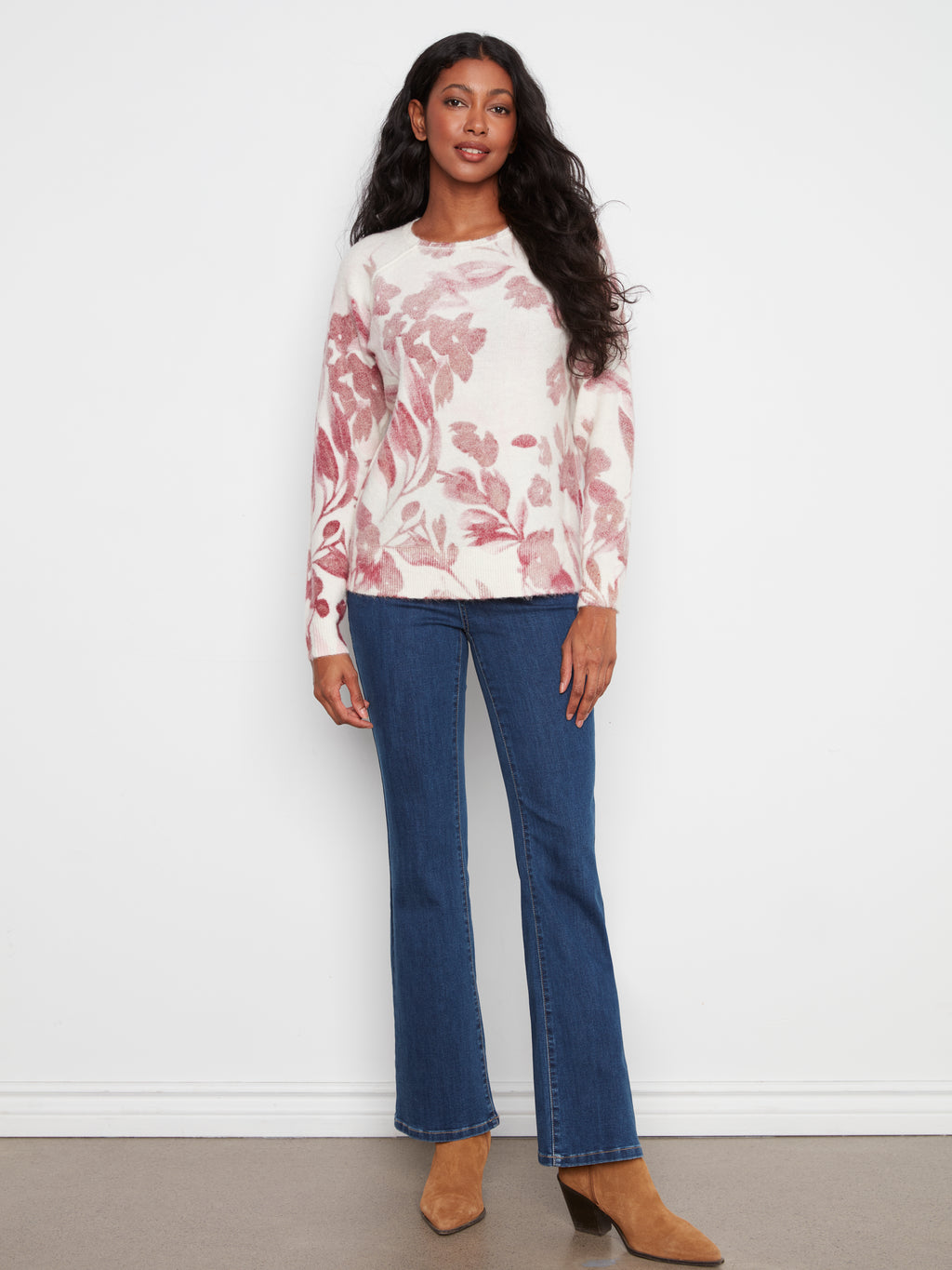 Reversible Printed Raglan Long Sleeve Crew Neck Sweater