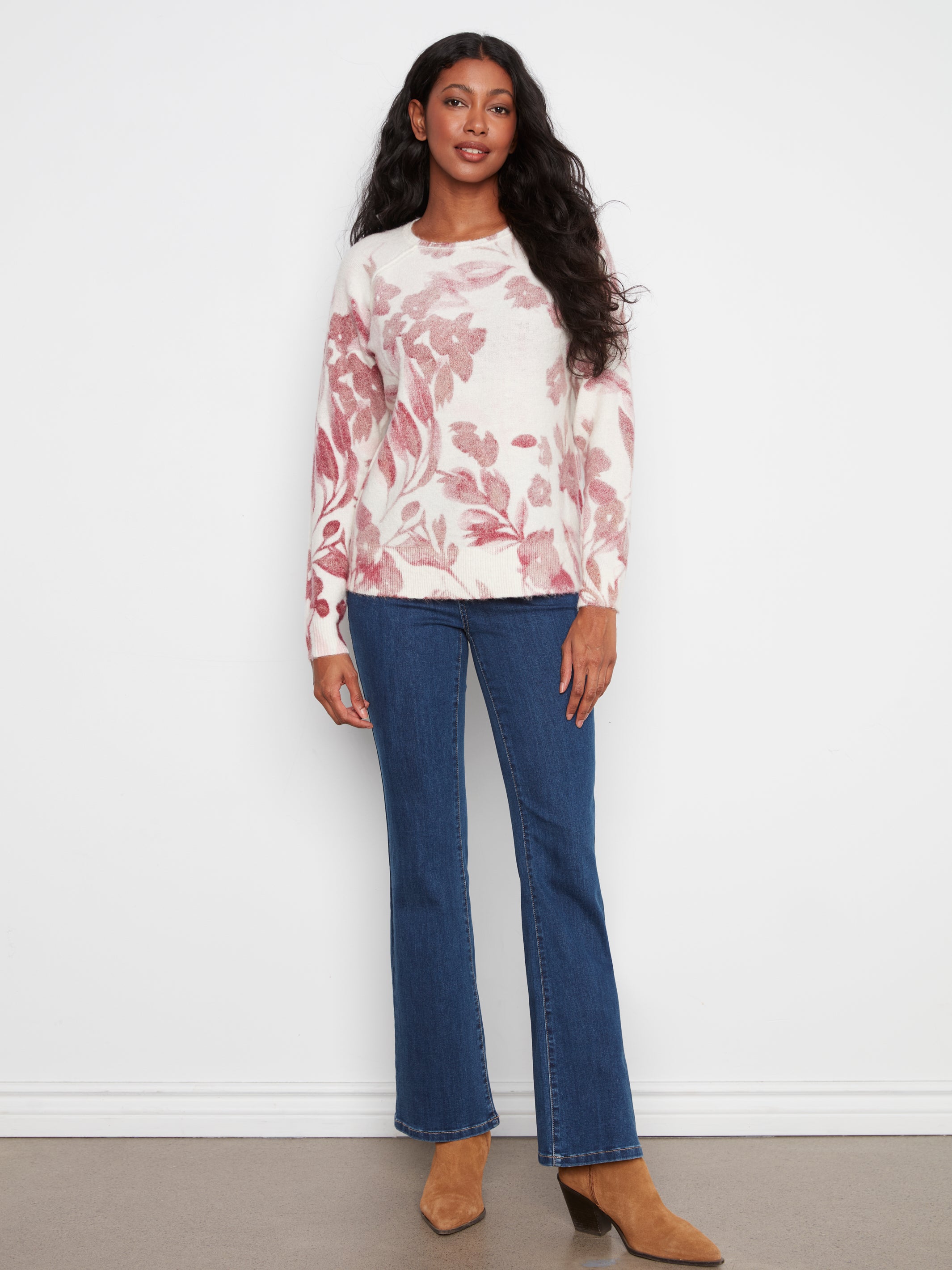 Reversible Printed Raglan Long Sleeve Crew Neck Sweater