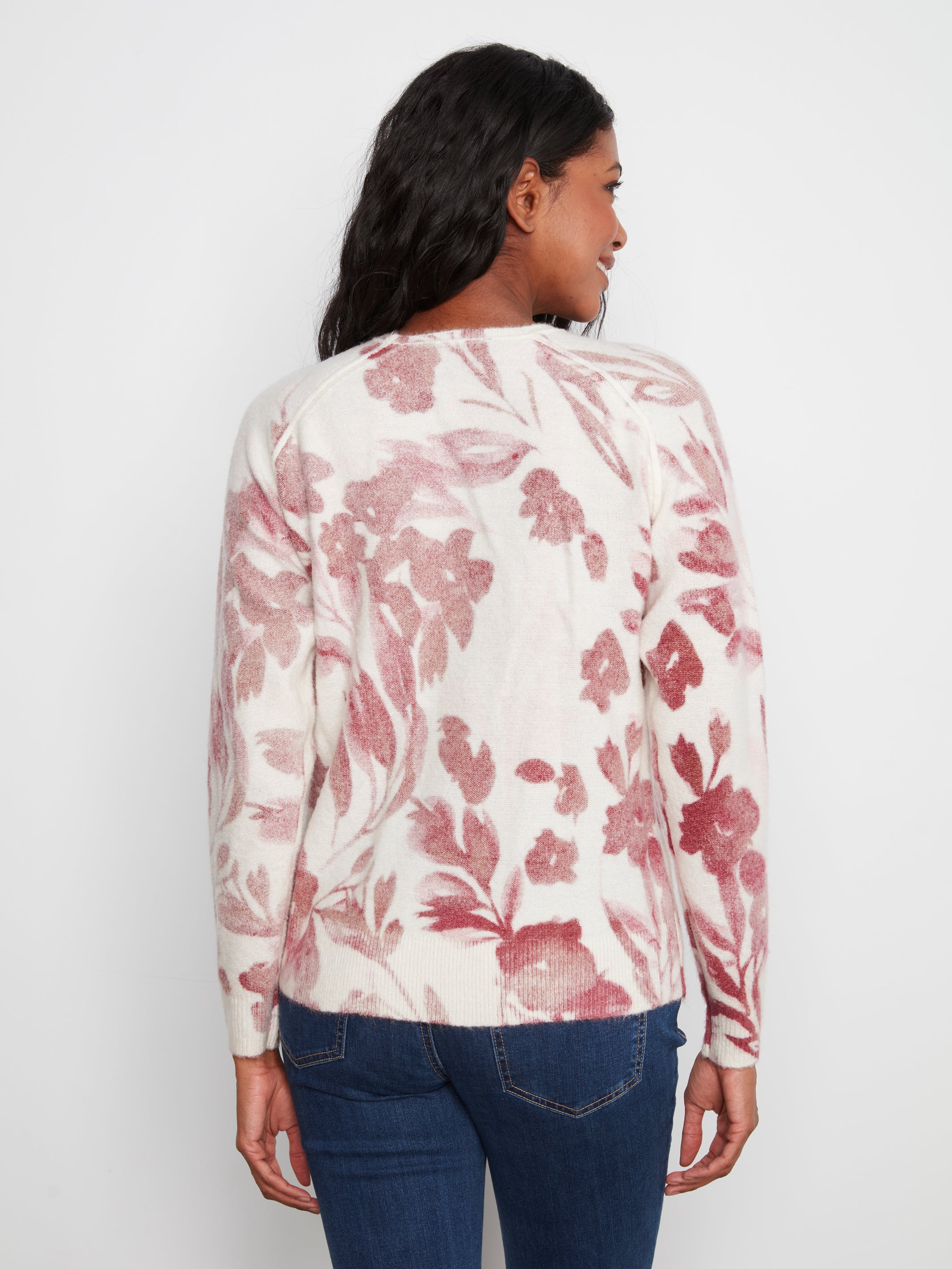 Reversible Printed Raglan Long Sleeve Crew Neck Sweater