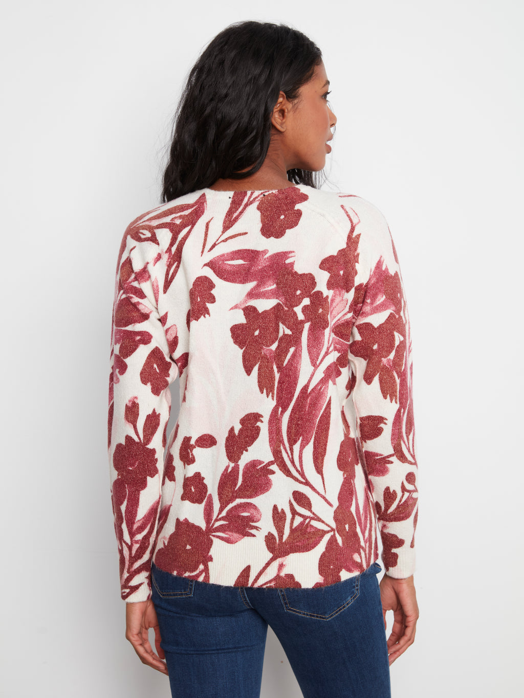 Reversible Printed Raglan Long Sleeve Crew Neck Sweater