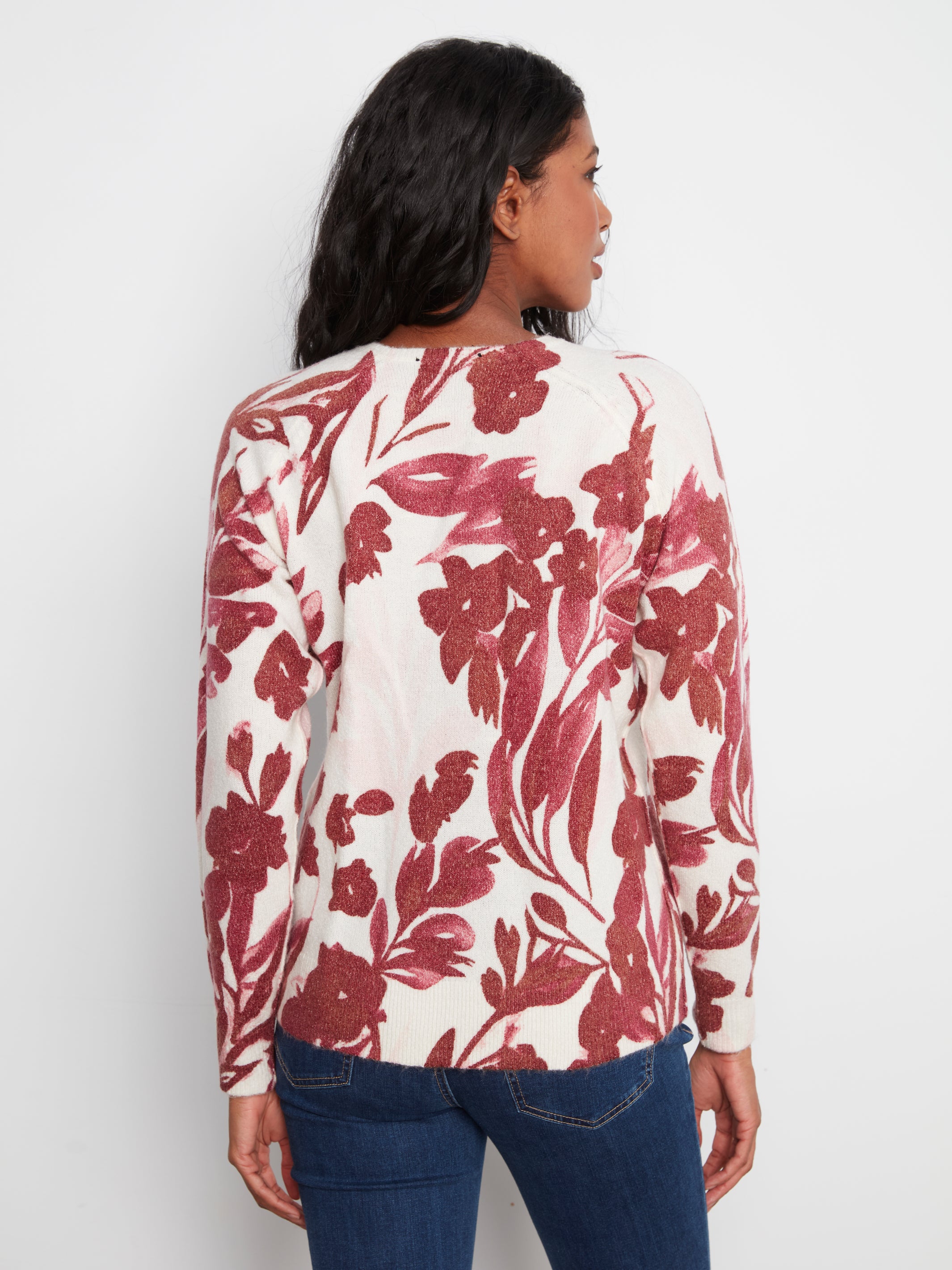 Reversible Printed Raglan Long Sleeve Crew Neck Sweater