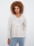 Printed Long Sleeve V Neck Sweater