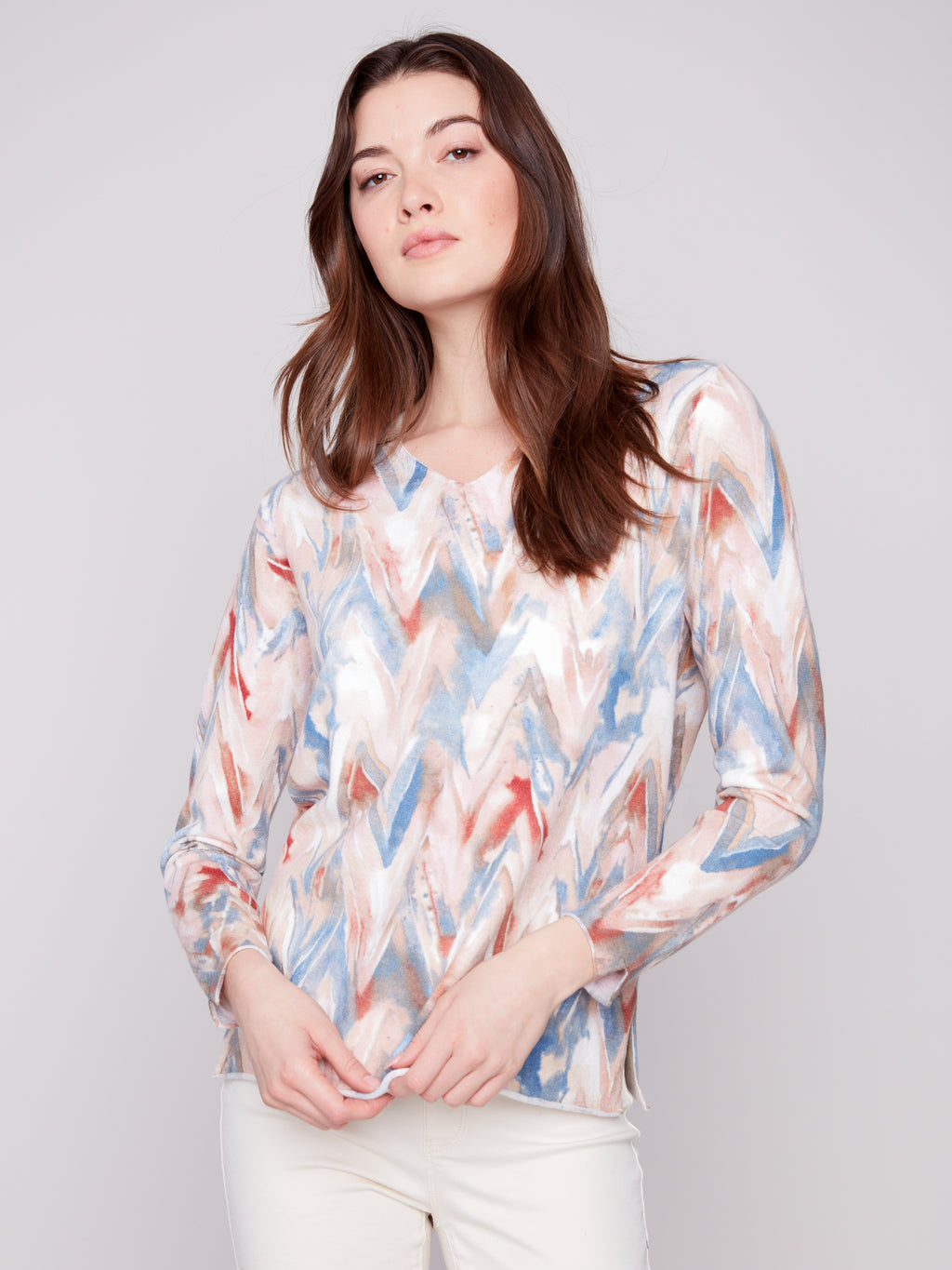 Printed V-Neck Sweater