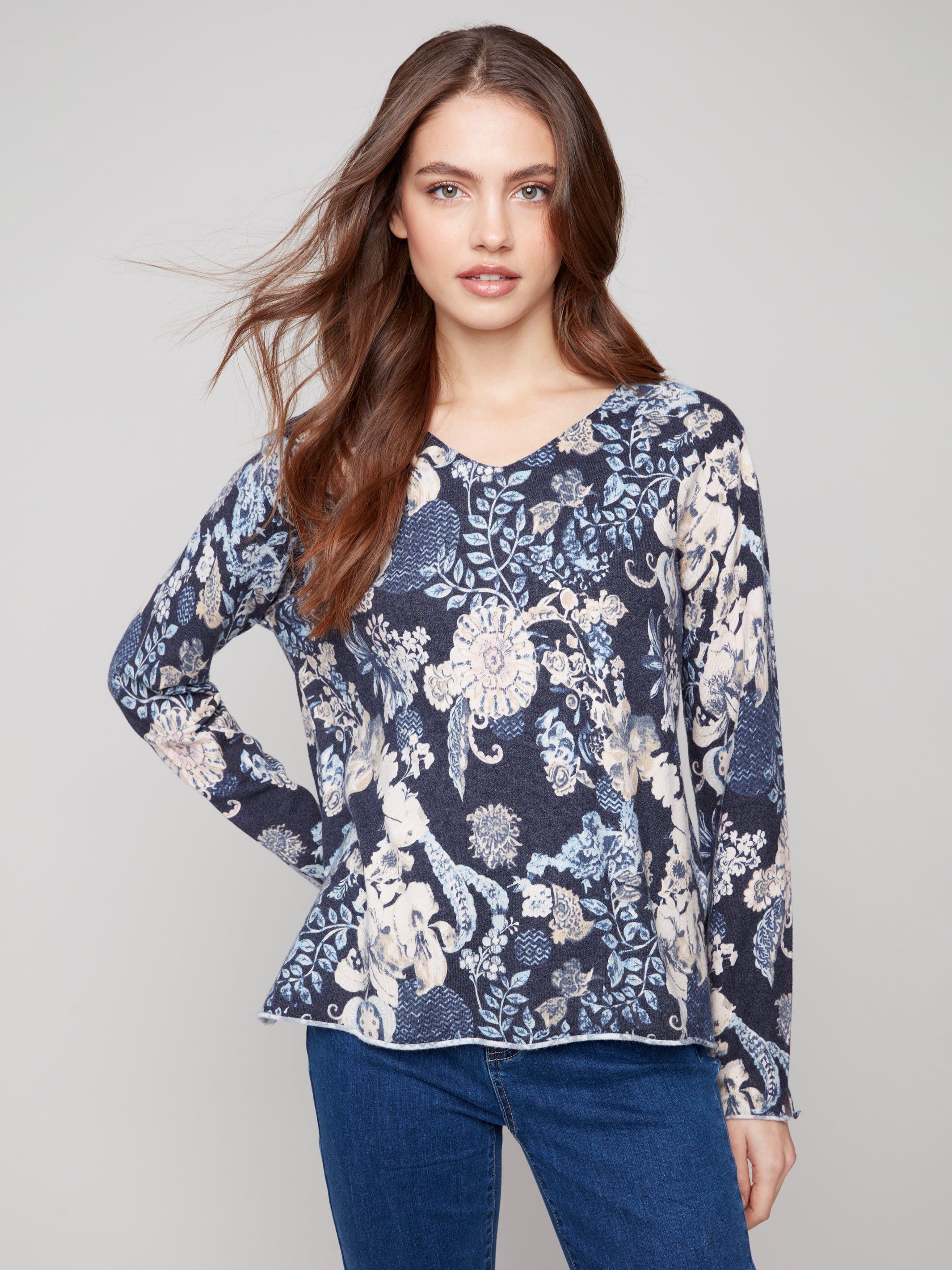Printed V-Neck Sweater