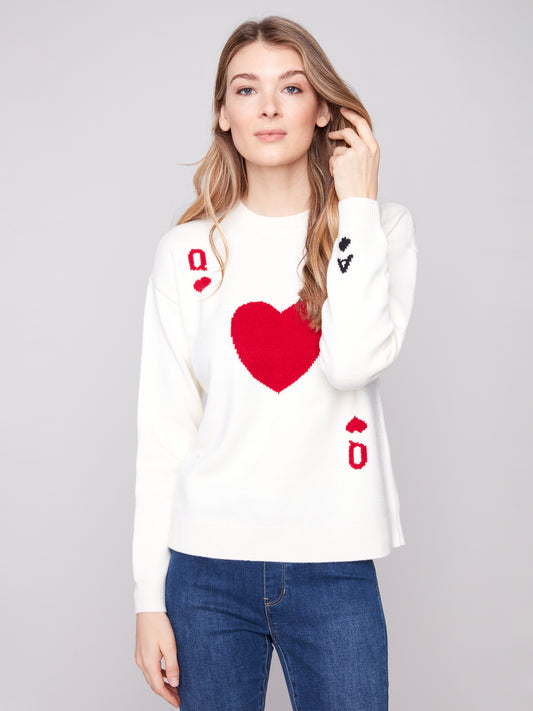 Jacquard Plush Knit Crew Neck Sweater
