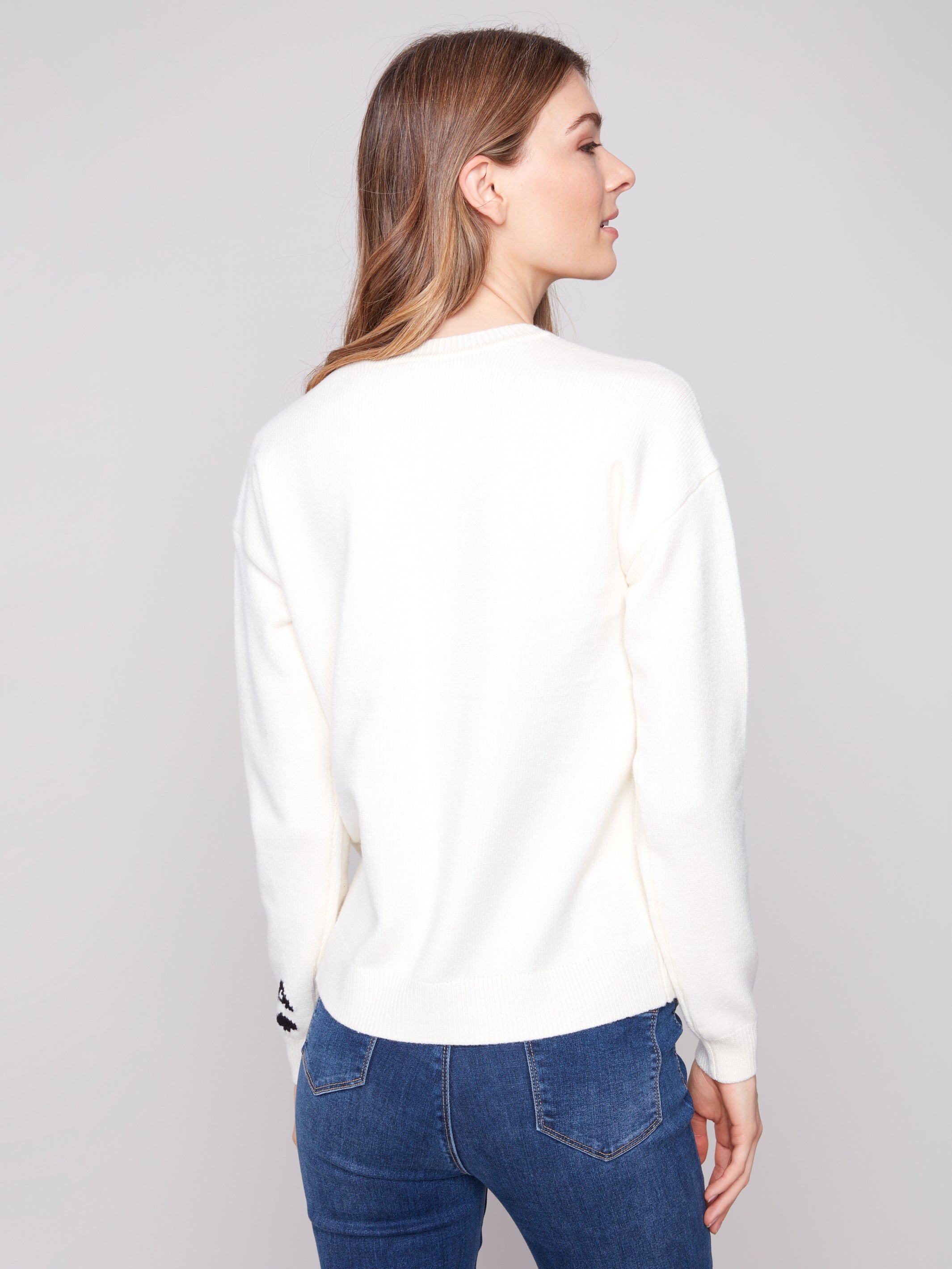 Jacquard Plush Knit Crew Neck Sweater