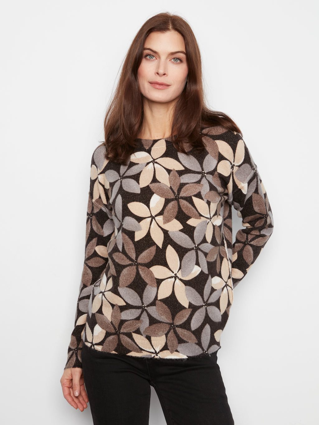 Drop Shoulder Crew Neck Printed Reversible Sweater