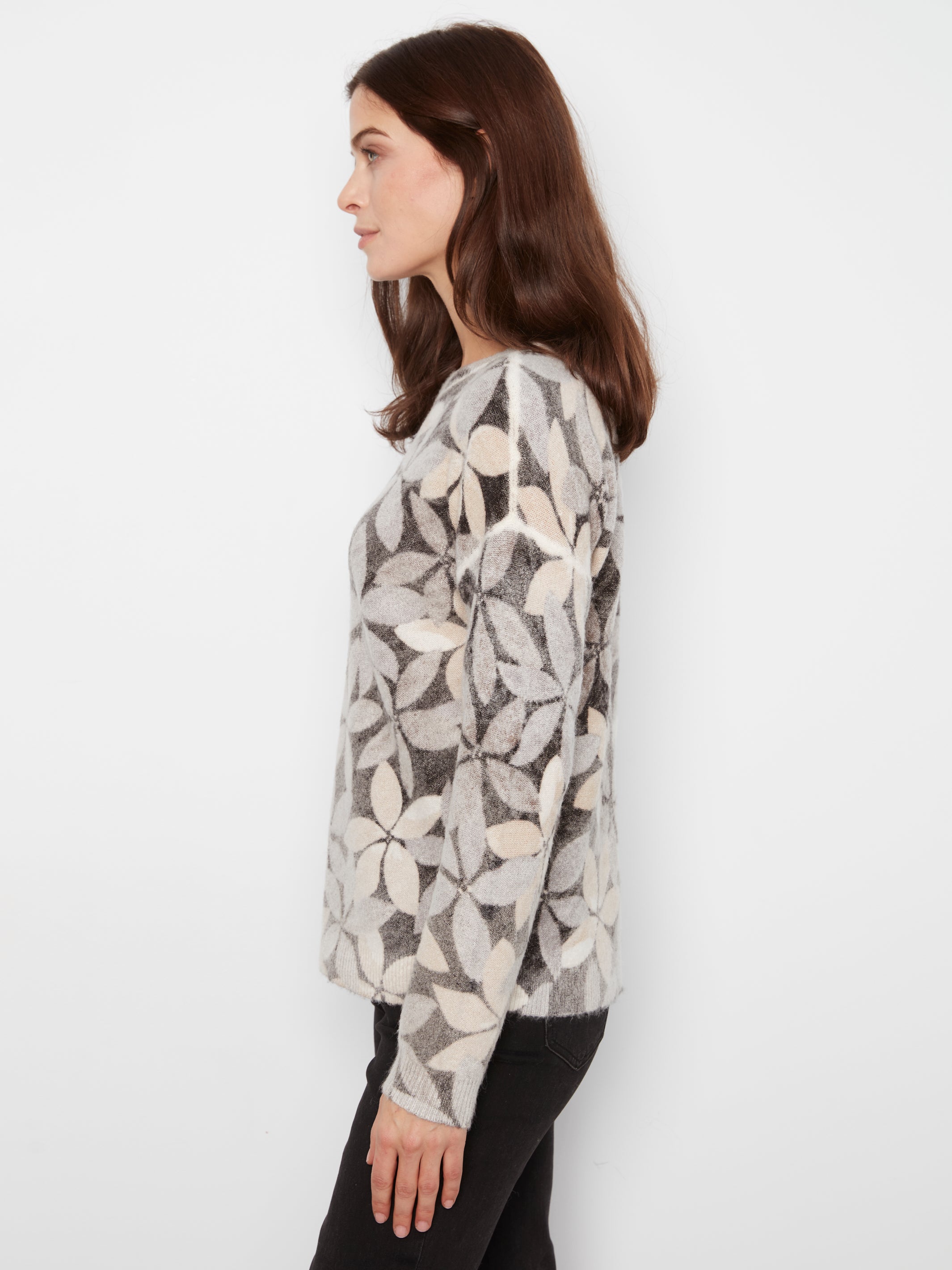 Drop Shoulder Crew Neck Printed Reversible Sweater