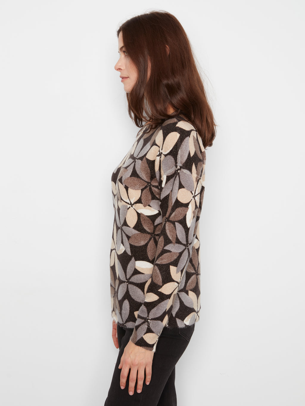 Drop Shoulder Crew Neck Printed Reversible Sweater
