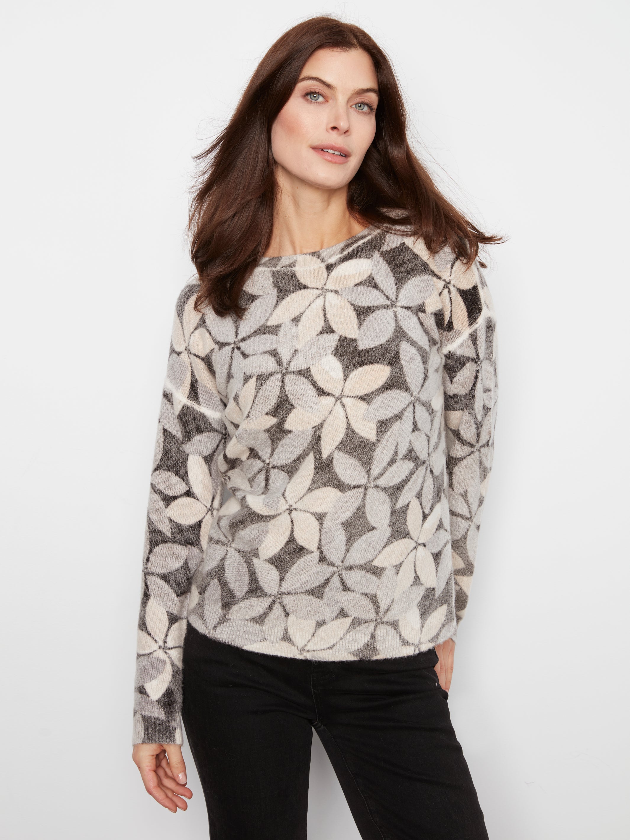 Drop Shoulder Crew Neck Printed Reversible Sweater