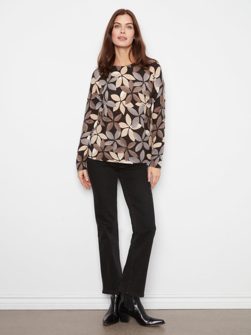 Drop Shoulder Crew Neck Printed Reversible Sweater