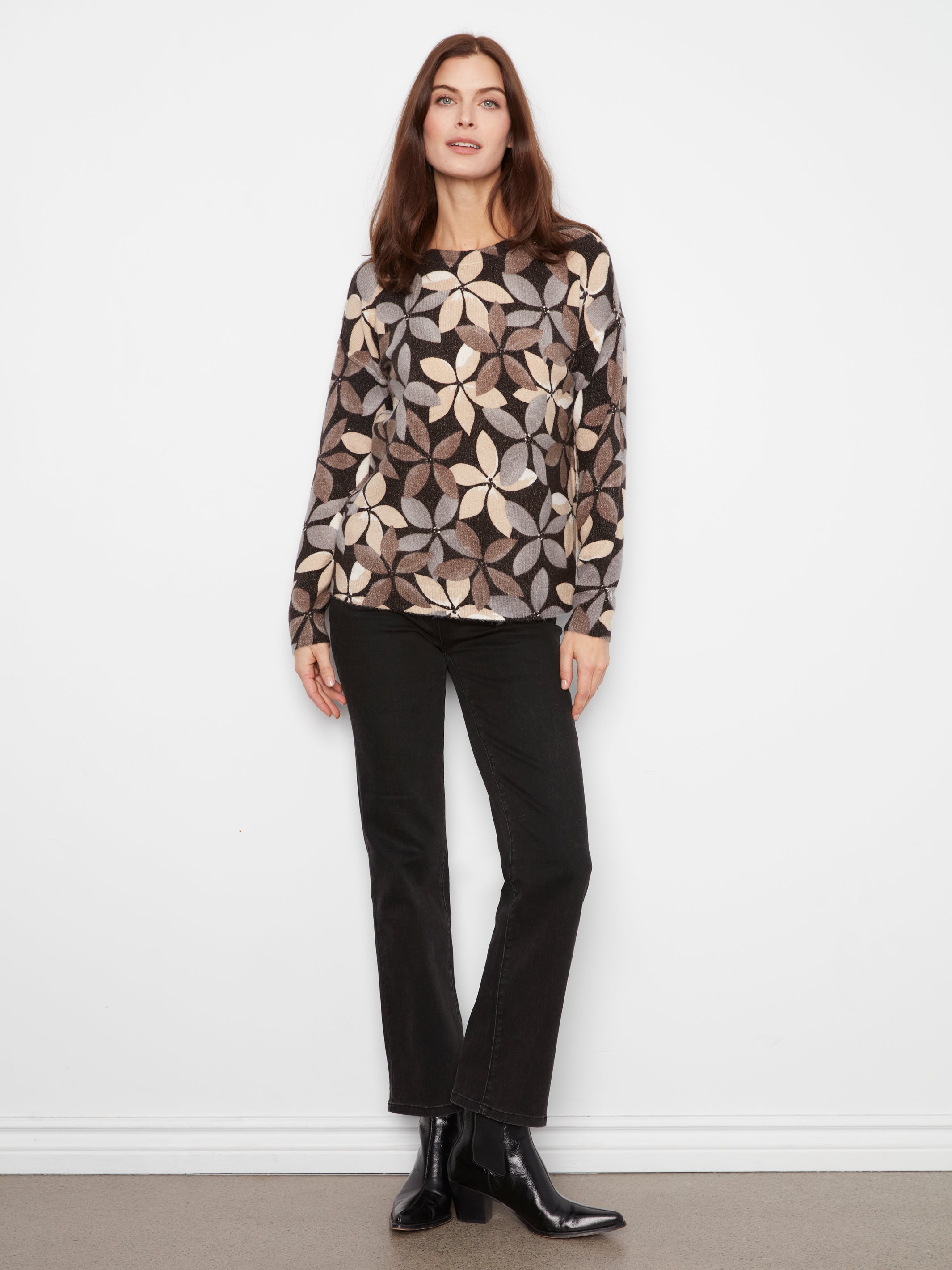 Drop Shoulder Crew Neck Printed Reversible Sweater
