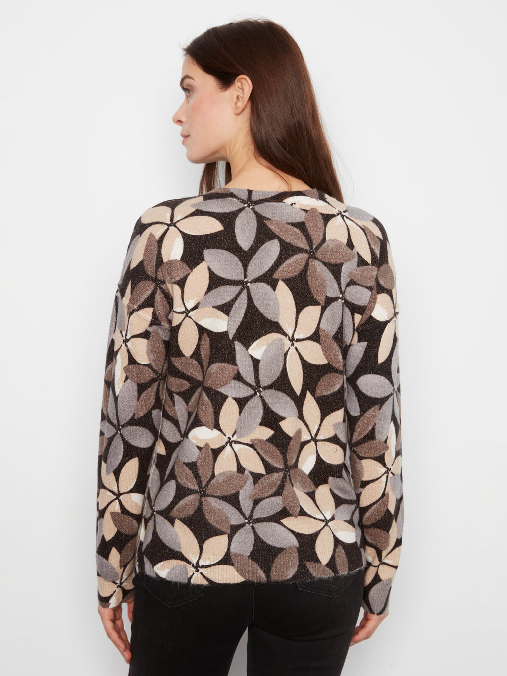 Drop Shoulder Crew Neck Printed Reversible Sweater