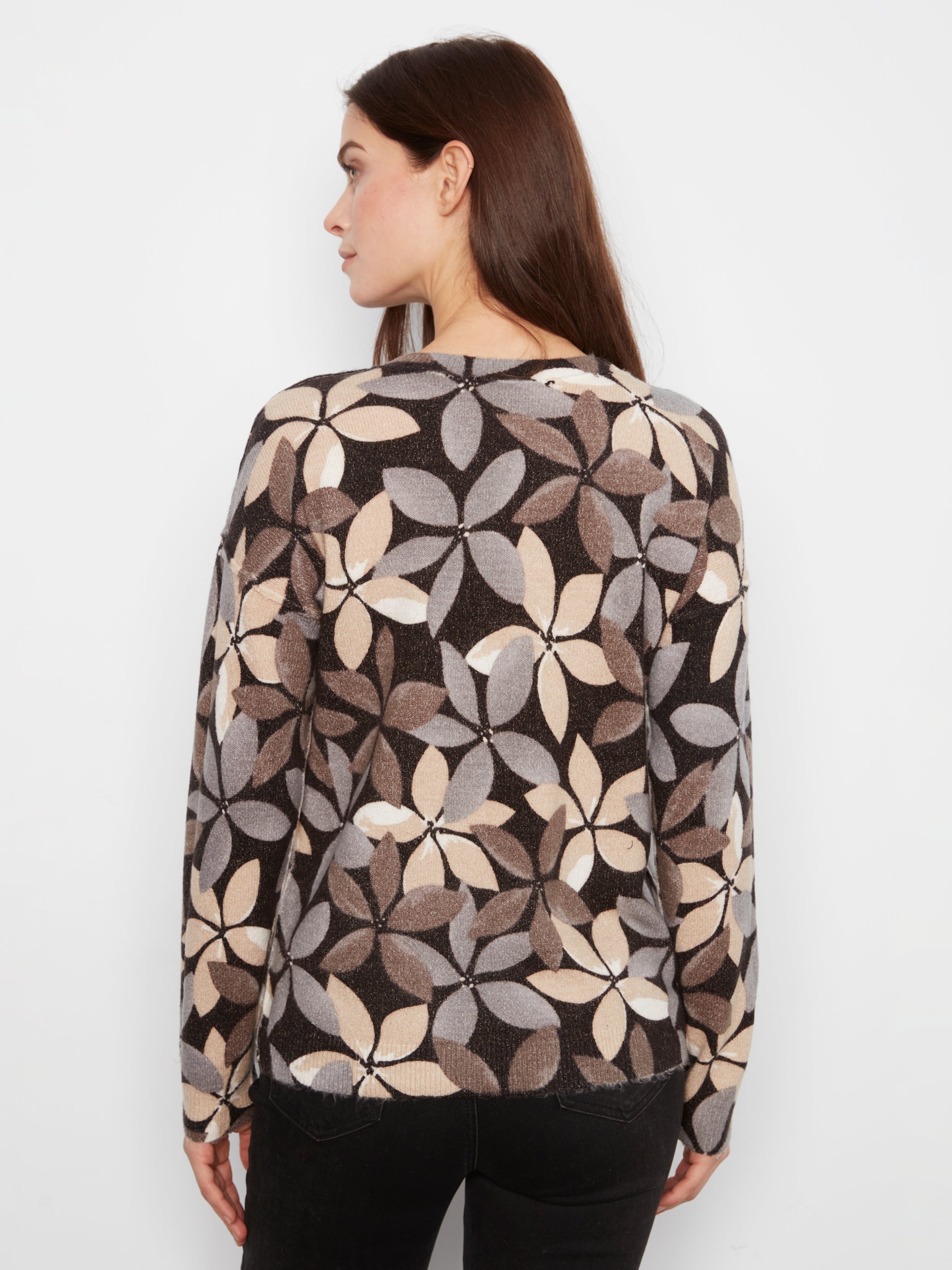 Drop Shoulder Crew Neck Printed Reversible Sweater