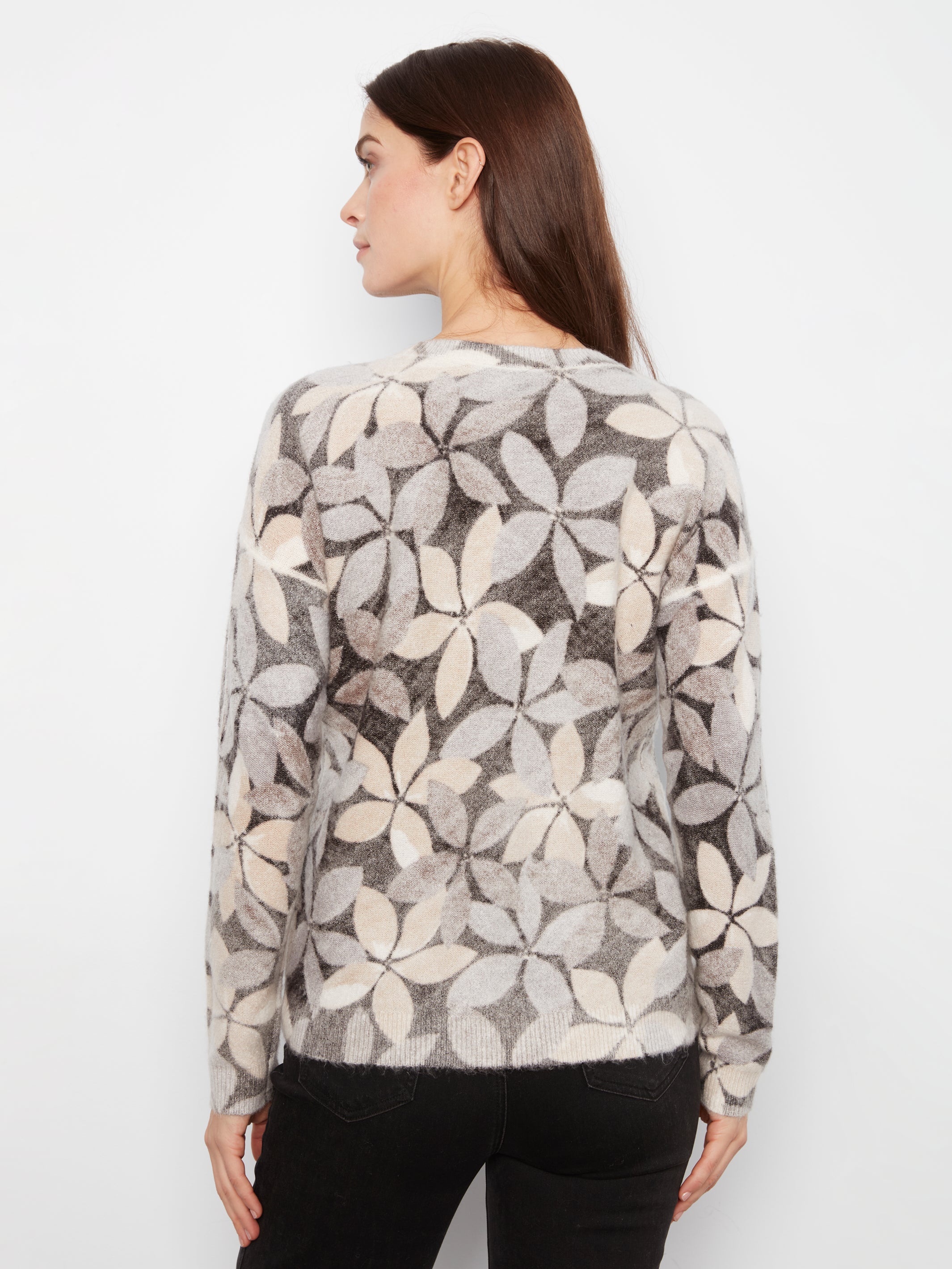 Drop Shoulder Crew Neck Printed Reversible Sweater