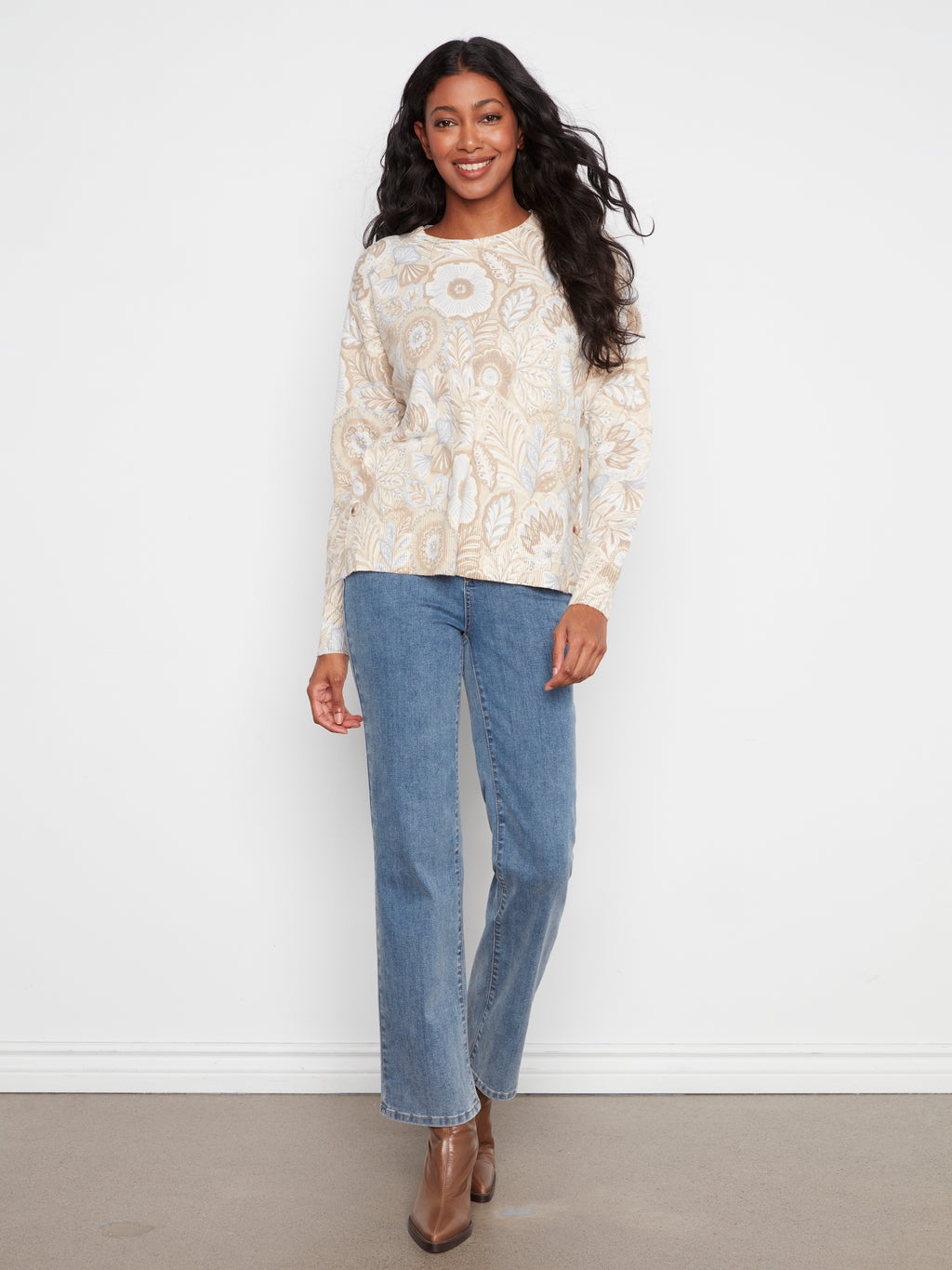Printed Sweater with Side Buttons