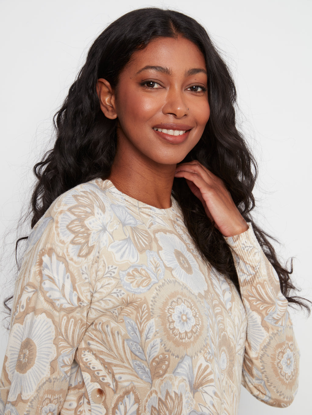 Printed Sweater with Side Buttons