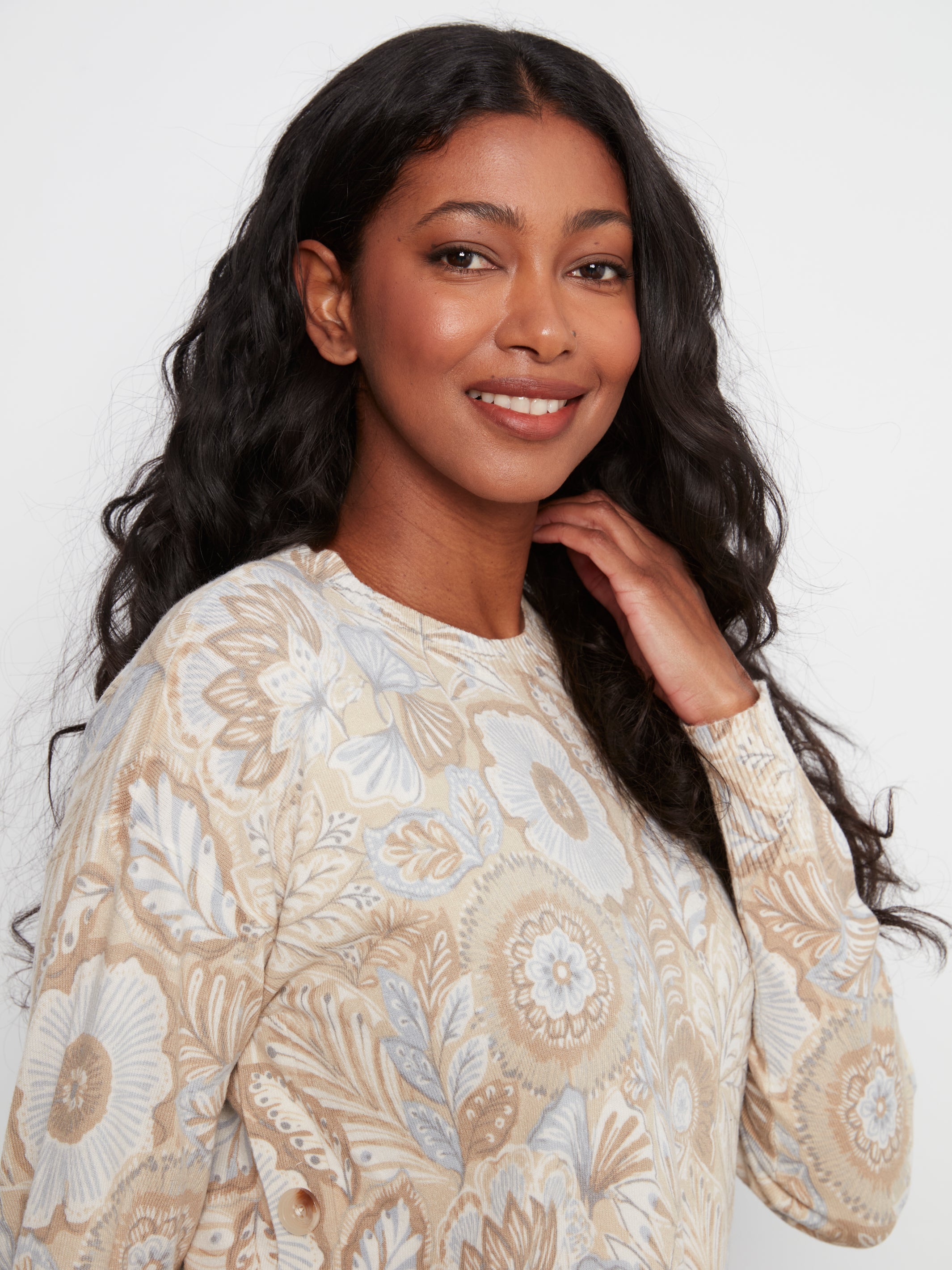 Printed Sweater with Side Buttons