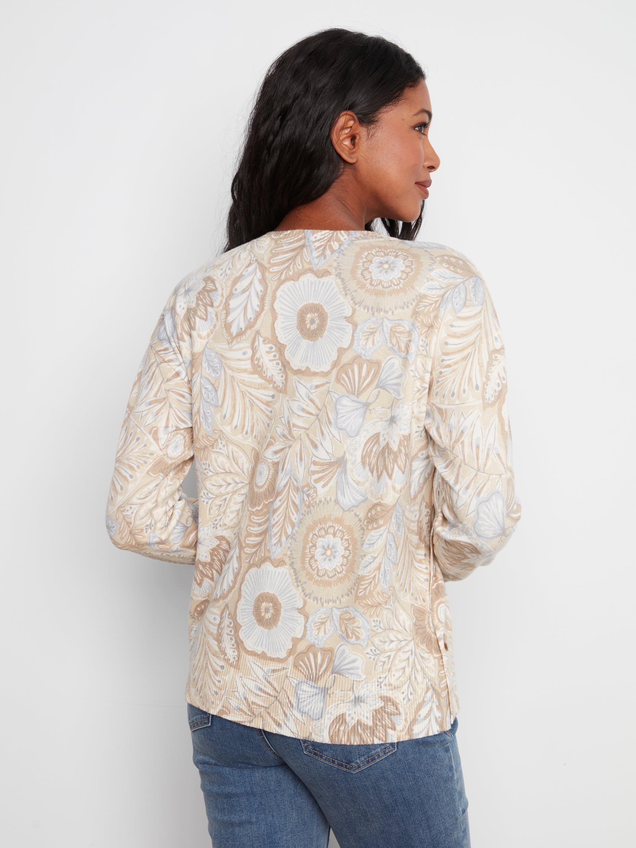 Printed Sweater with Side Buttons