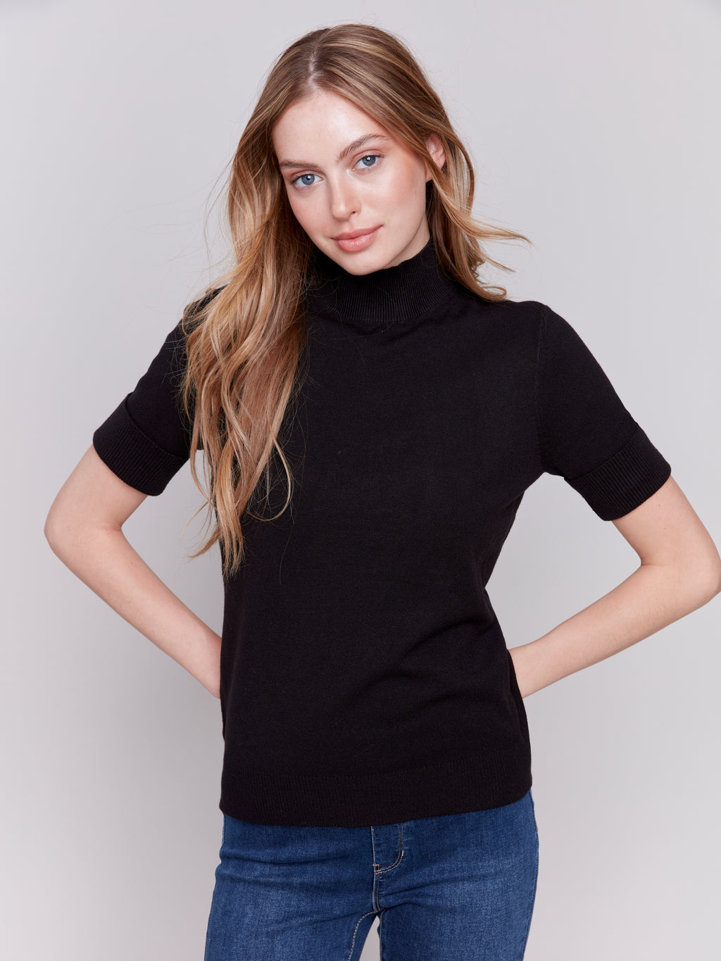 Short Sleeve Mock Neck Sweater