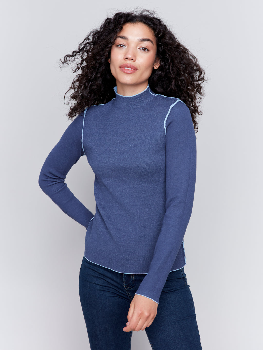 Reversible Jacquard Mock Neck Sweater