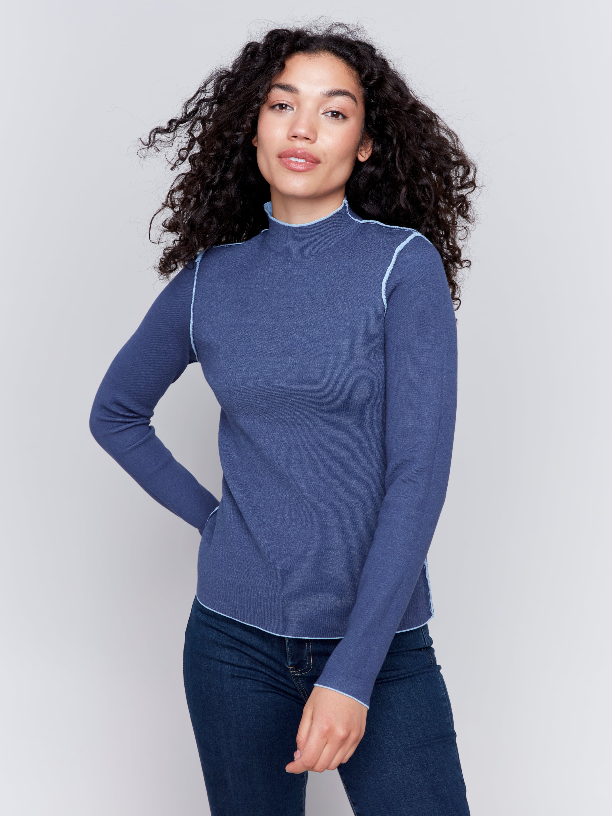 Reversible Jacquard Mock Neck Sweater