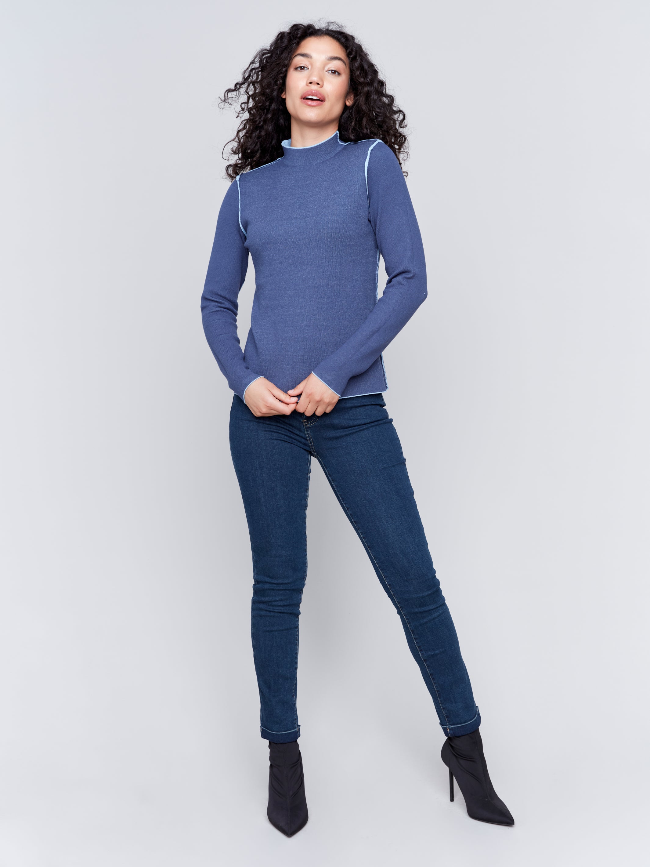 Reversible Jacquard Mock Neck Sweater