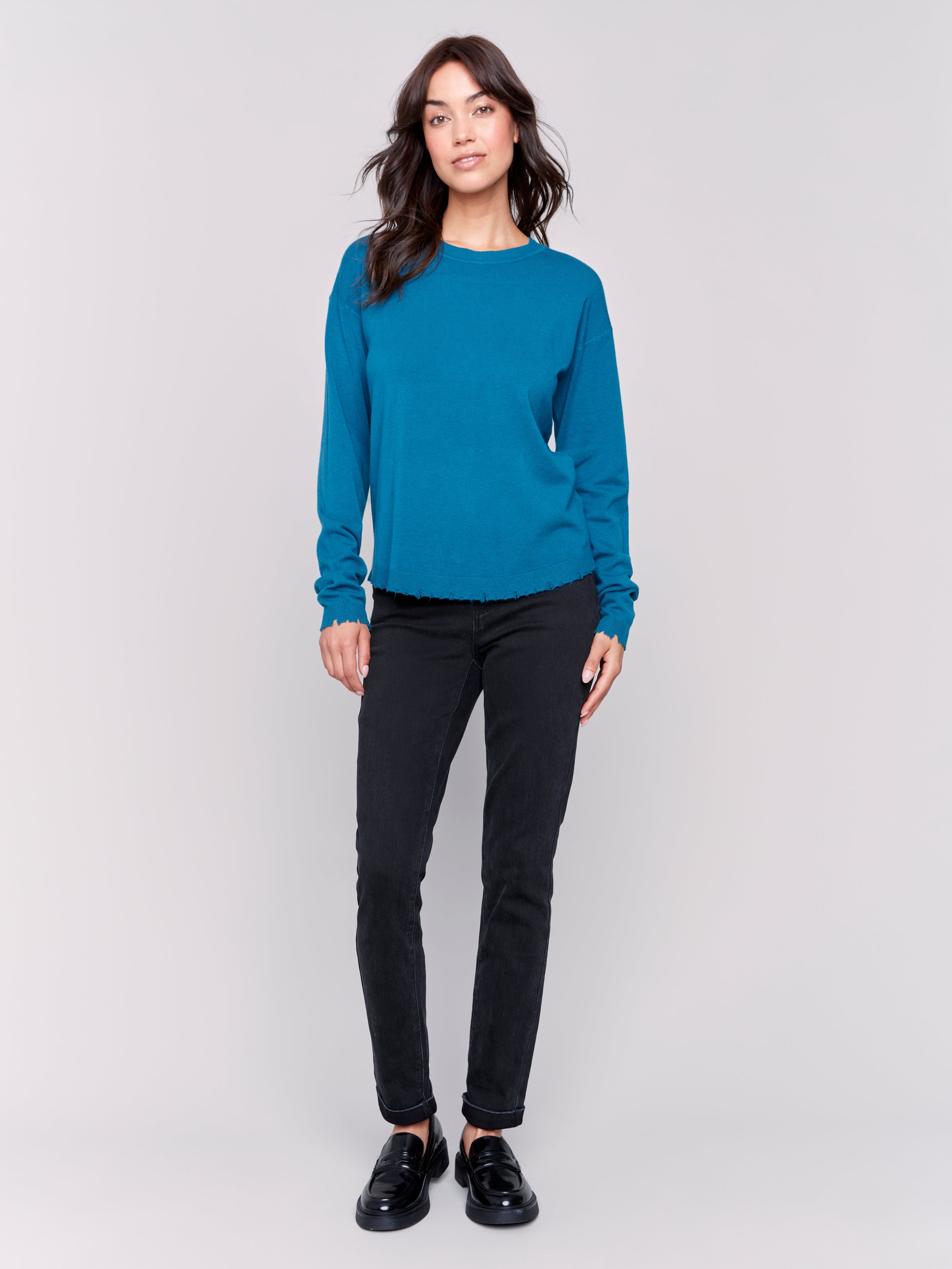 Frayed Edge Round Hem Sweater The Paisley Boutique
